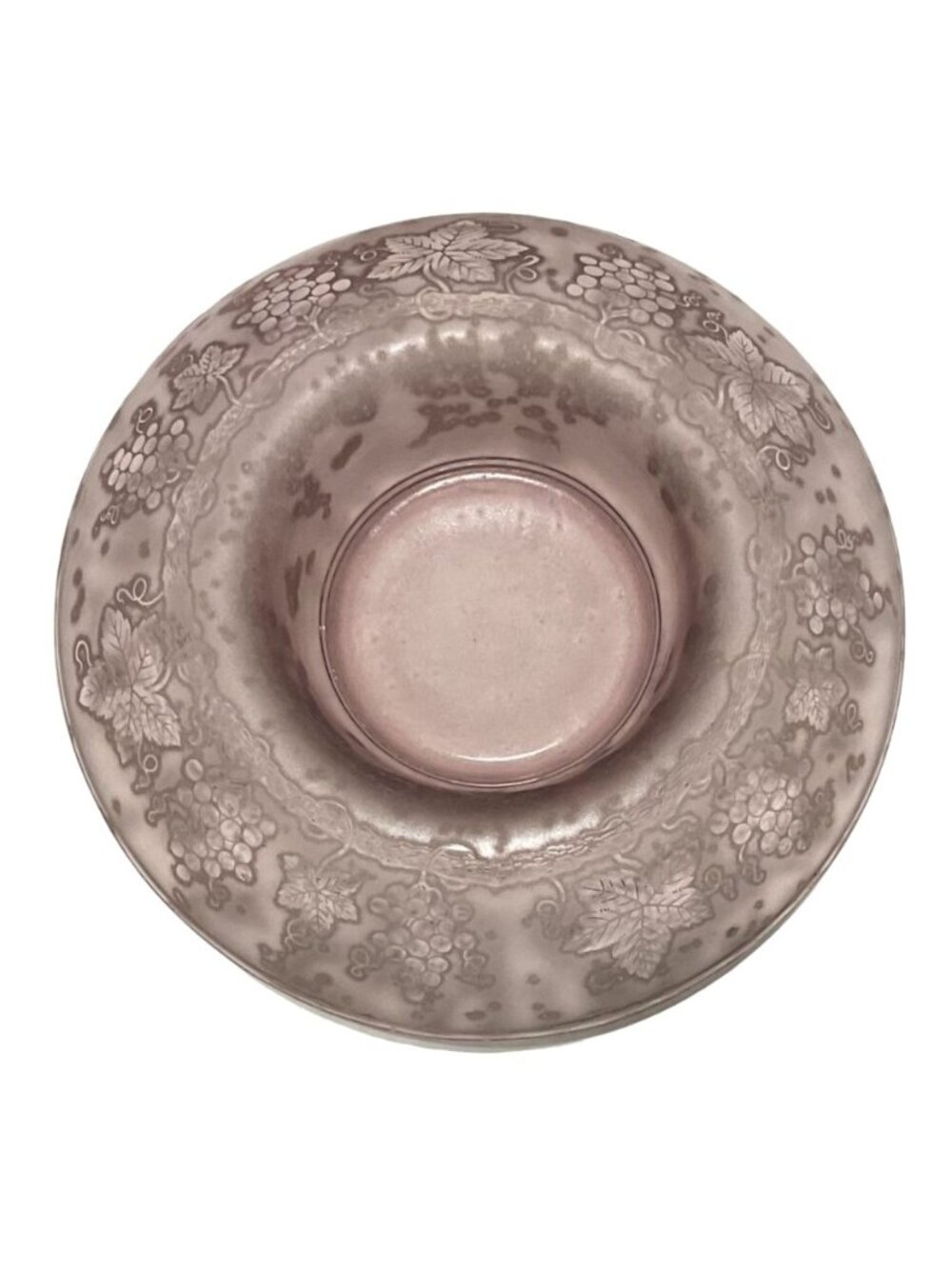Vintage Purple Etched Glass Console Bowl Grapes w/ Leaves Satin Finish No Flaws